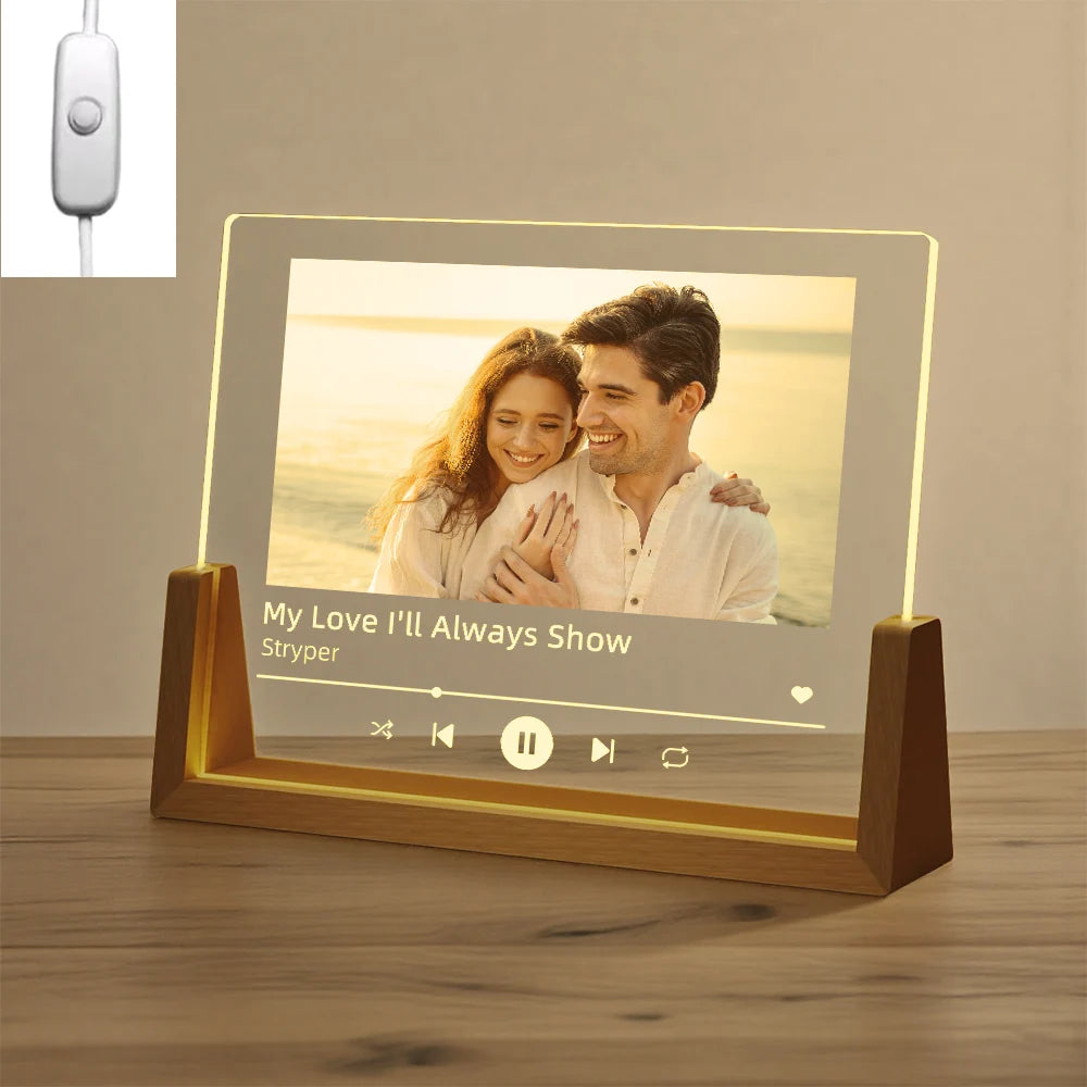 Personalized Photo Music Night Light Custom Portrait Acrylic Lamp with Song Romantic Anniversary Wedding Couples Birthday Gift