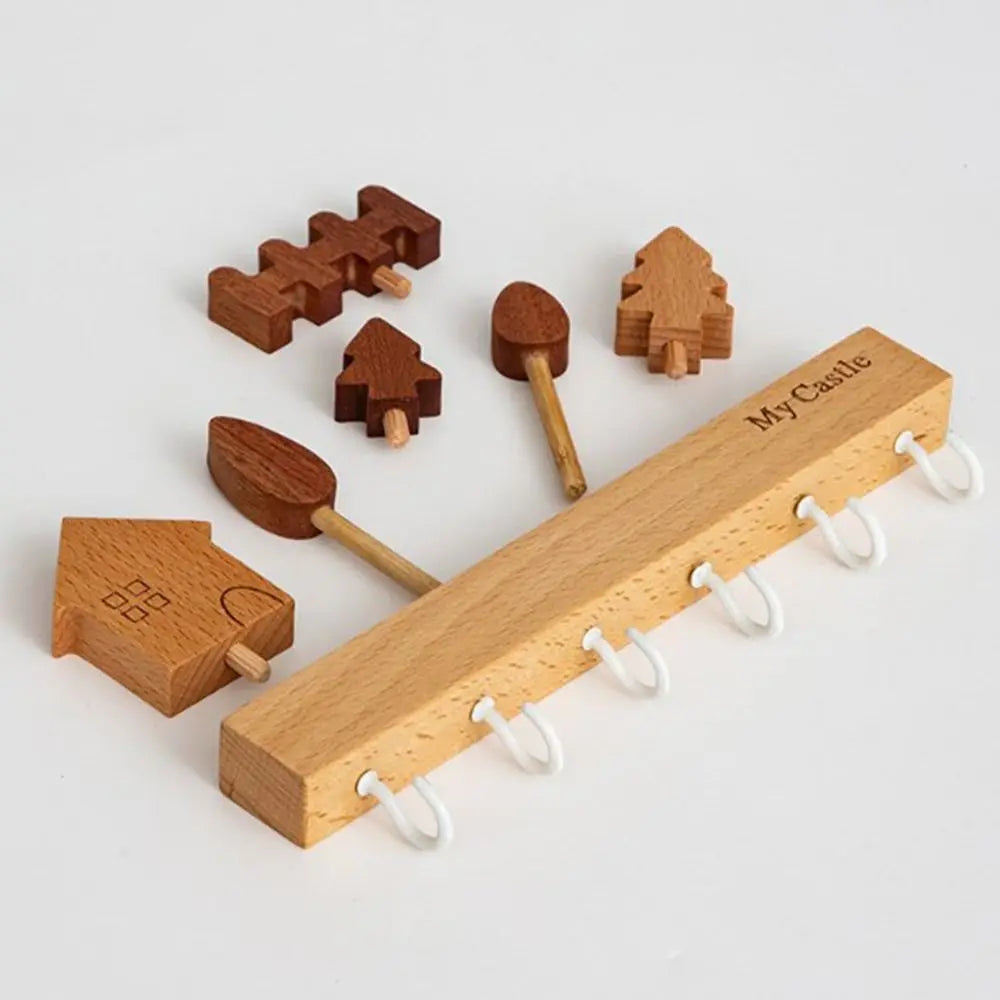 Charming Solid Wood Key Hook Rack - Punch-Free Wall Mount Storage For Keys, Coats & Towels - Perfect Home Decor Accessory