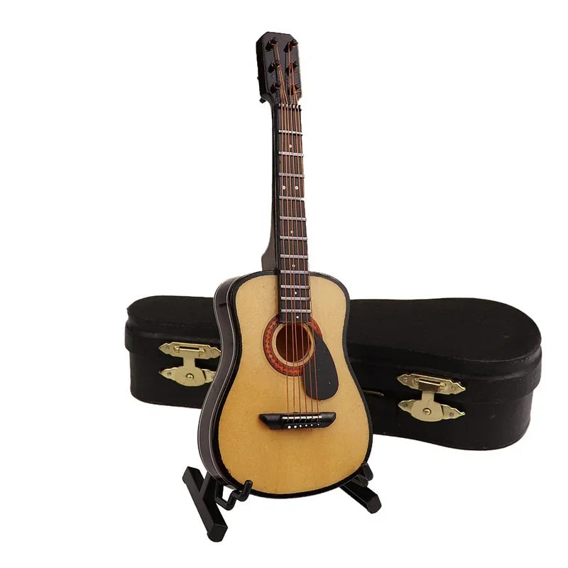 Wooden Musical Instruments Collection Decorative Ornaments Mini Classical Guitar With Support Miniature Model Decoration Gifts
