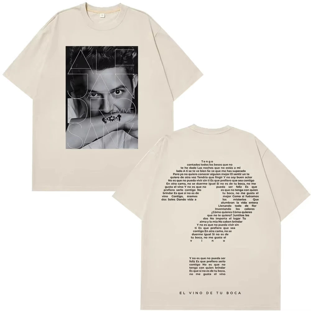 Singer Alejandro Sanz graphic 100%Cotton unisex shirt 2026 Summer New Men's fashion Y2k Short sleeve classic Tshirt fan gift