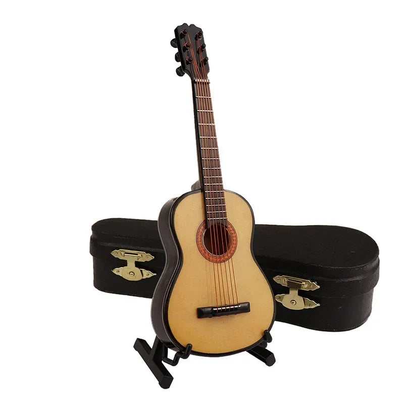 Wooden Musical Instruments Collection Decorative Ornaments Mini Classical Guitar With Support Miniature Model Decoration Gifts