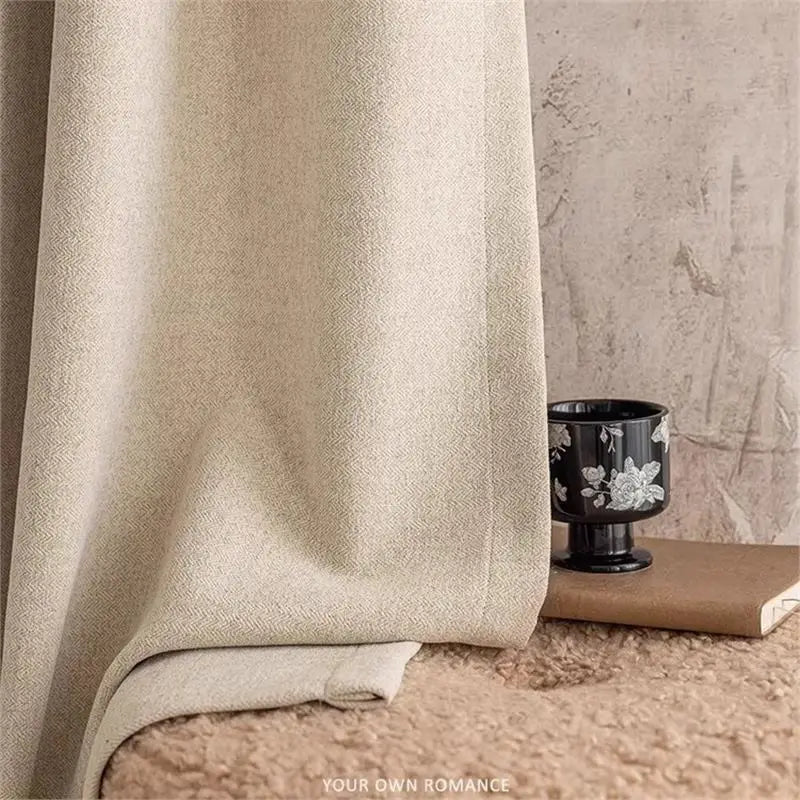 Korean Style Mousse Curtains for Living Room Bedroom Dining Room Cream Blackout Antique Style Curtains Cotton and Linen Curtains