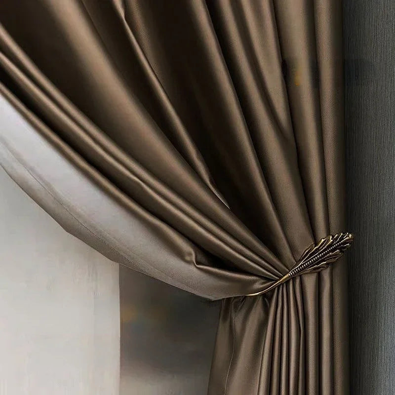 New High Blackout Curtains for Living Dining Room Bedroom Senior Sense Satin Live Room Background Solid Color Textured Custom