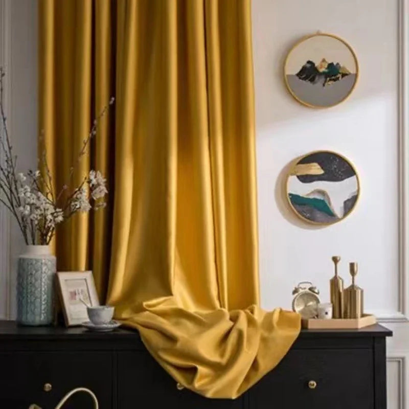 New High Blackout Curtains for Living Dining Room Bedroom Senior Sense Satin Live Room Background Solid Color Textured Custom
