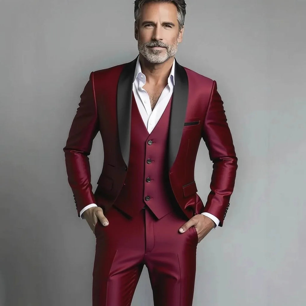 Black White Men Autumn Wedding Party Three Pieces Set Large Size Male Blazer Coat Pants and Vest Fashion Slim Fit Suit