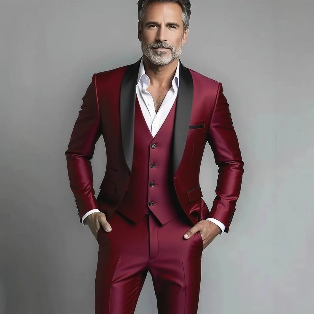 Black White Men Autumn Wedding Party Three Pieces Set Large Size Male Blazer Coat Pants and Vest Fashion Slim Fit Suit