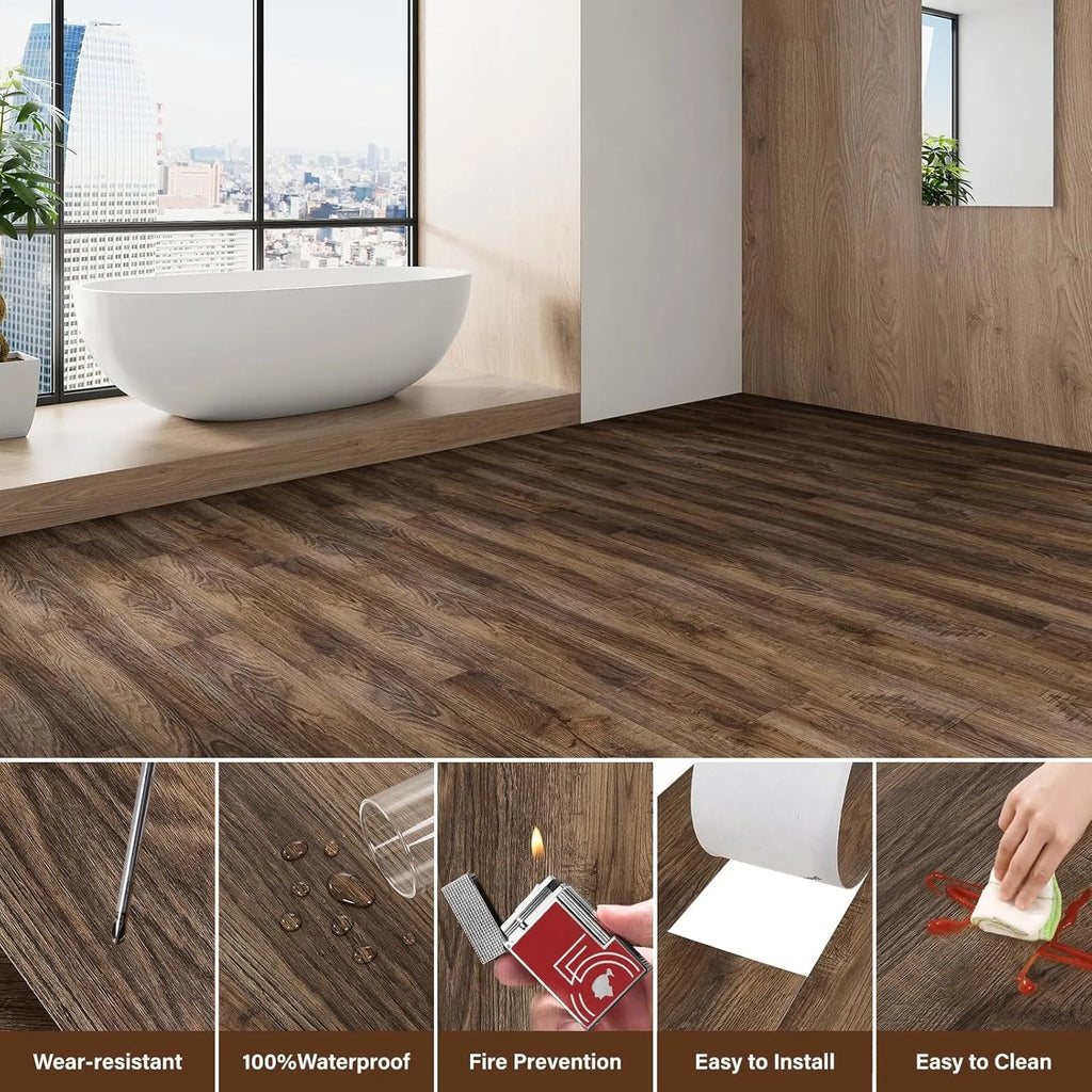 10 pcs 15x40cm wood grain PVC floor tiles, self-adhesive wear-resistant flooring, suitable for bedroom and home decoration