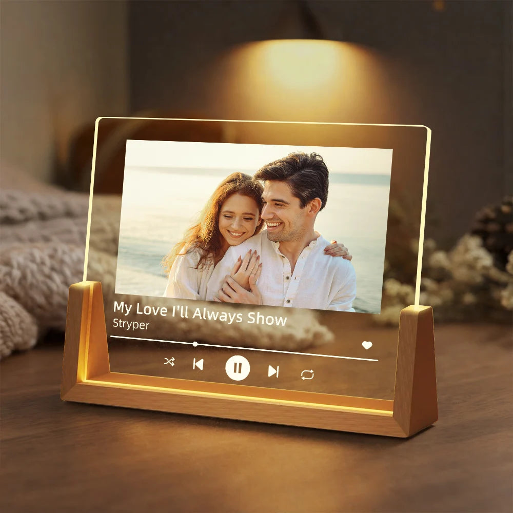 Personalized Photo Music Night Light Custom Portrait Acrylic Lamp with Song Romantic Anniversary Wedding Couples Birthday Gift