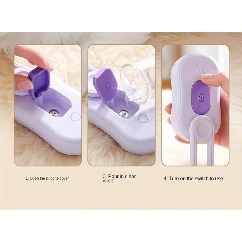 3-in-1 Steam Pet Brush - USB Rechargeable, Foldable Cat & Dog Grooming Tool with Silicone Bristles