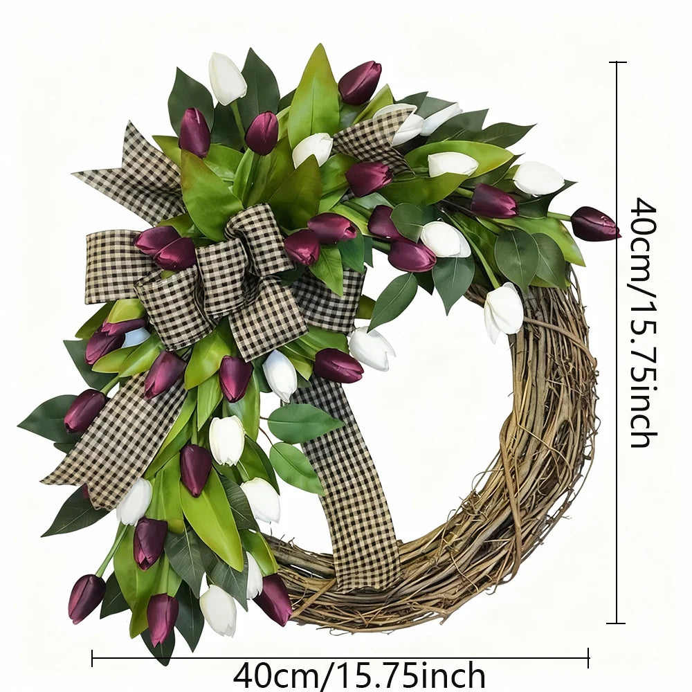 Spring Tulip Wreath, Door Hanging Decoration, Home Decoration Pendant, Festival Party Decoration Simulation Flower