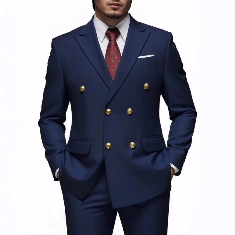 Men's Fashionable Gentleman Double-breasted Solid-color Banquet Host Casual Wedding Suit wedding suits for men mens suits