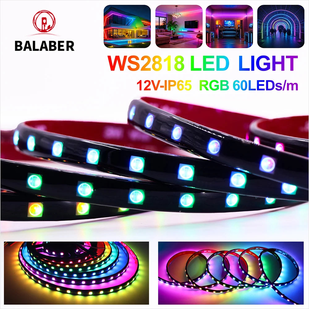 WS2818 Led Lights DC12V WS2818 RGB Led Strip Light Individually Addressable Smart WS2811 Pixels Magic Light Black PCB IP65 Strip
