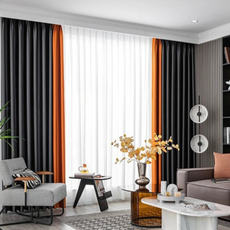 Modern Fashion Blackout Elegant Luxury Orange  Lurtains for Living Dining Room Bedroom Elegant Jacquard Window Decor White Tulle