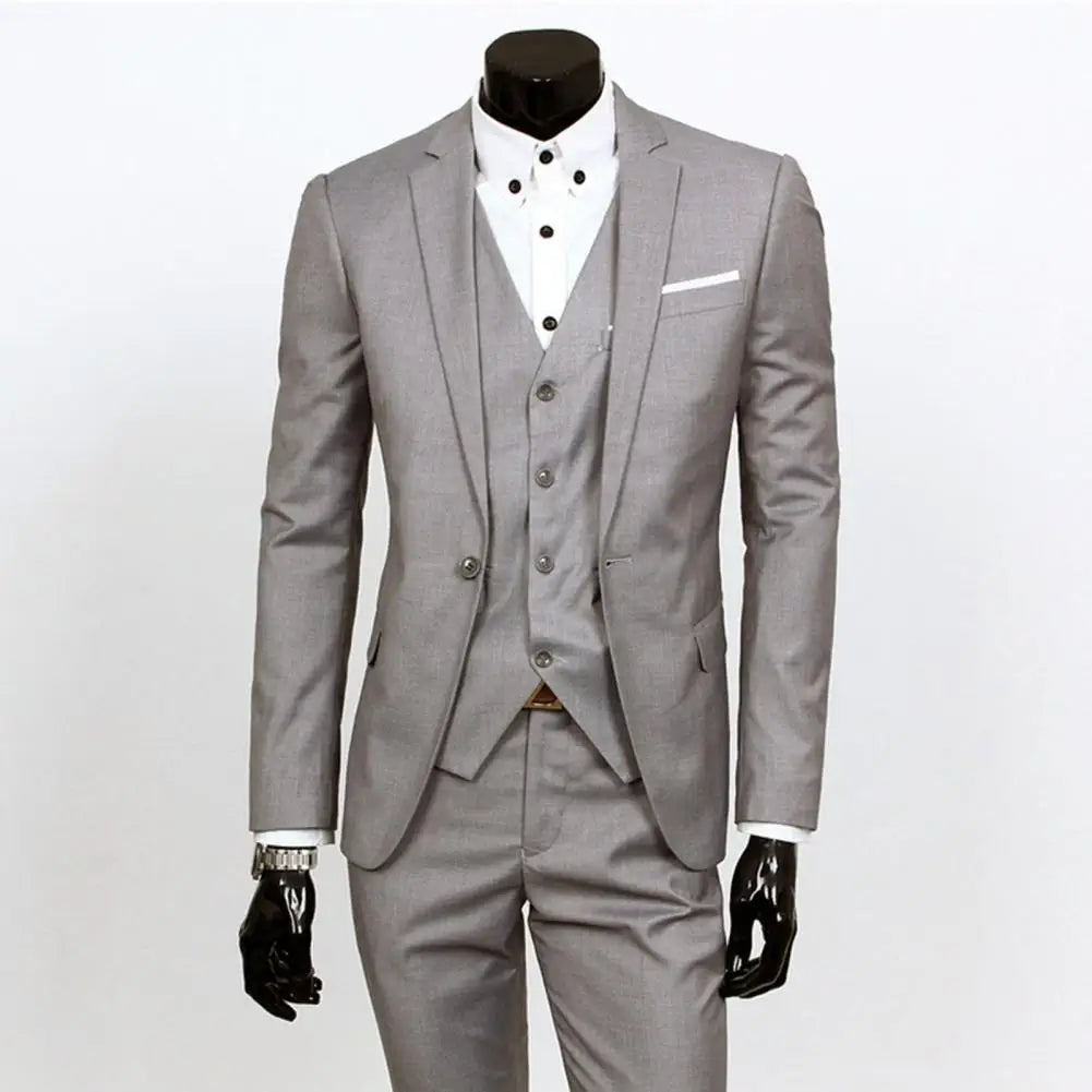 Male Business Suit 3 Piece Slim Fit Zipper Solid Color Men Formal Suit Evening Prom Wedding Suit Set Slim Fit Pants Vest Set