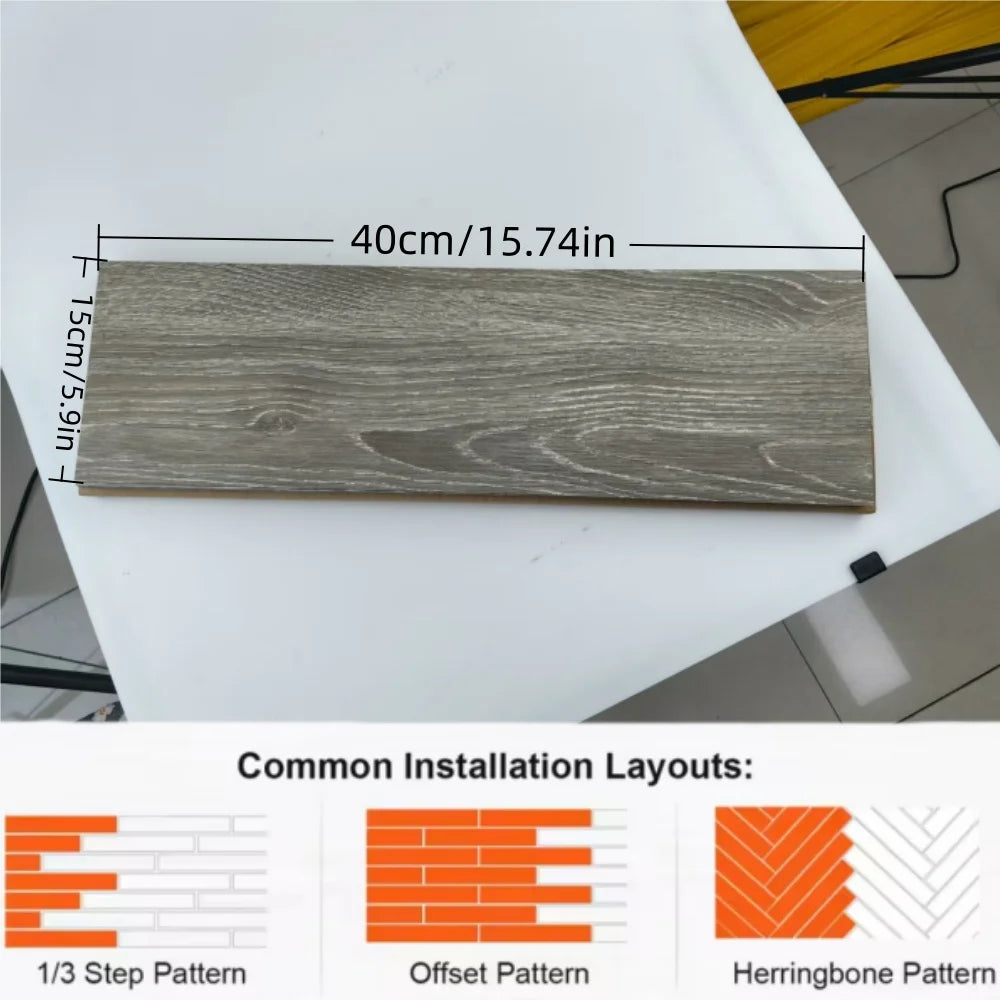 10 pcs 15x40cm wood grain PVC floor tiles, self-adhesive wear-resistant flooring, suitable for bedroom and home decoration