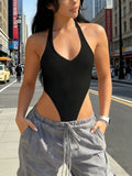 Women's Slimming Halterneck Bodysuit Sexy Low-Cut One-Piece Elastic Tight Top for Summer Hot Girl Fashionable And Comfortable