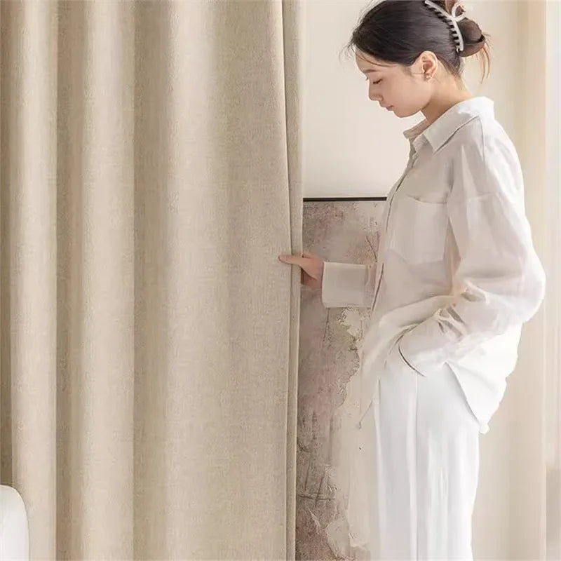 Korean Style Mousse Curtains for Living Room Bedroom Dining Room Cream Blackout Antique Style Curtains Cotton and Linen Curtains