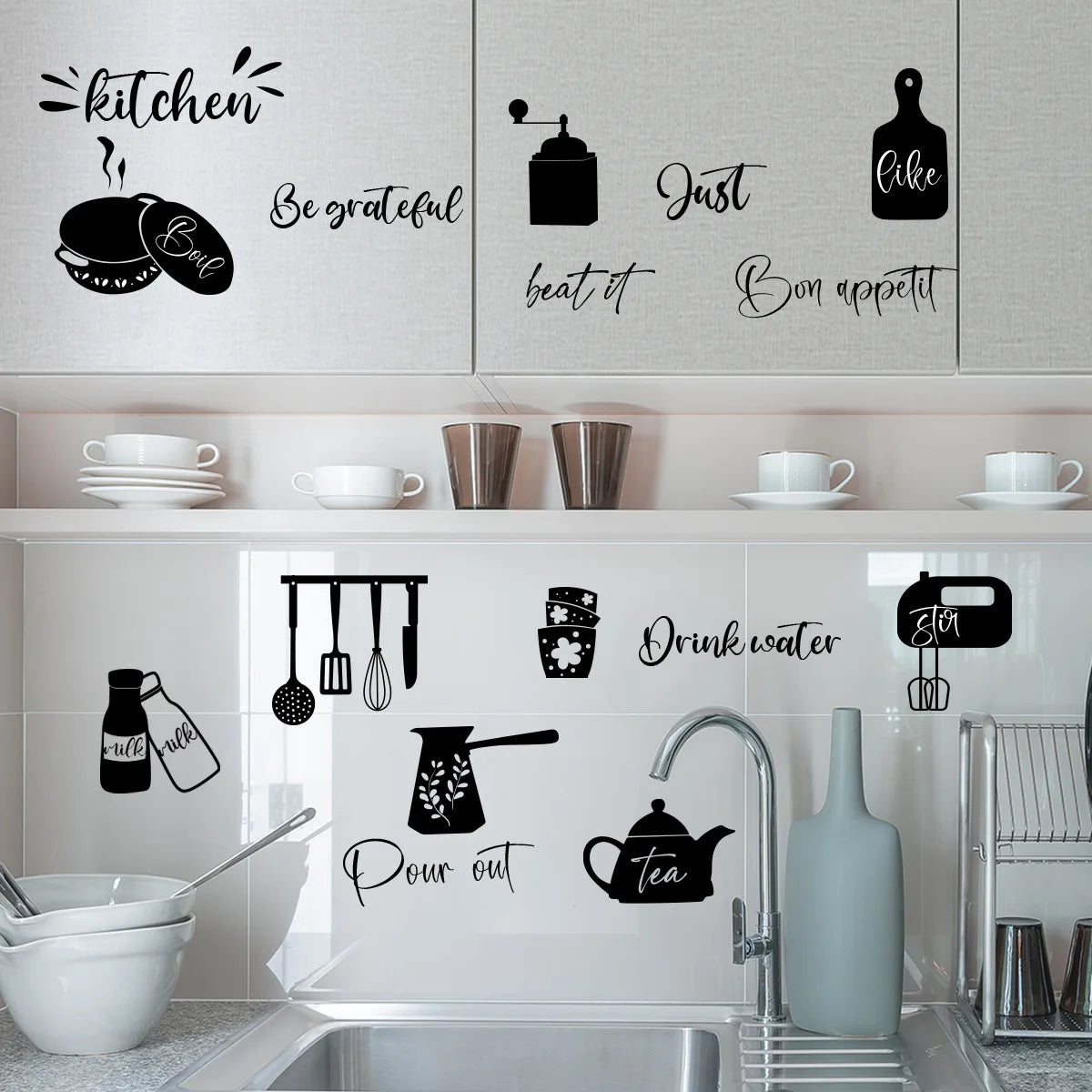 Food tableware English kitchen creative detachable PVC wall stickers decorate and beautify the room living room stickers