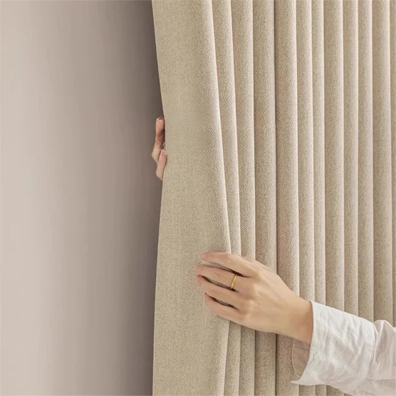 Korean Style Mousse Curtains for Living Room Bedroom Dining Room Cream Blackout Antique Style Curtains Cotton and Linen Curtains