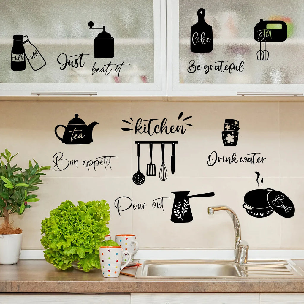 Food tableware English kitchen creative detachable PVC wall stickers decorate and beautify the room living room stickers