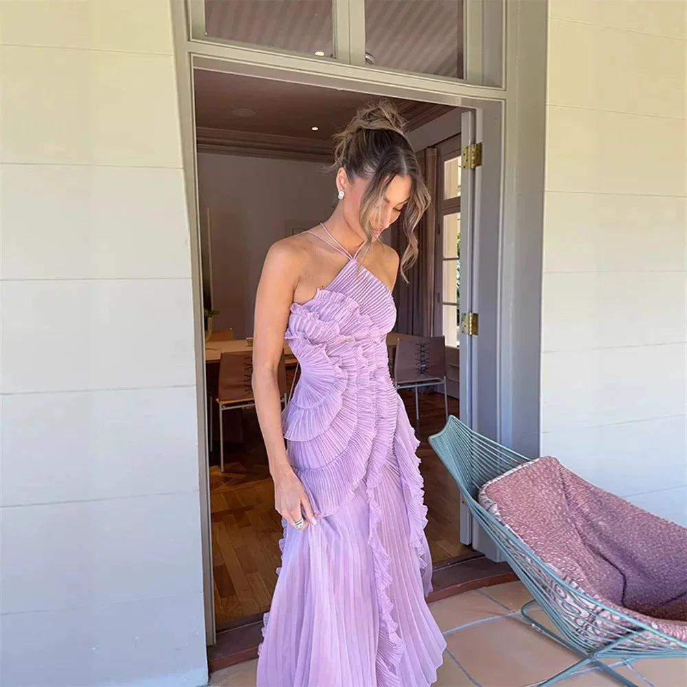 European and American women's clothing 2025 summer new fashion strapless sexy backless slit tassel temperament dress