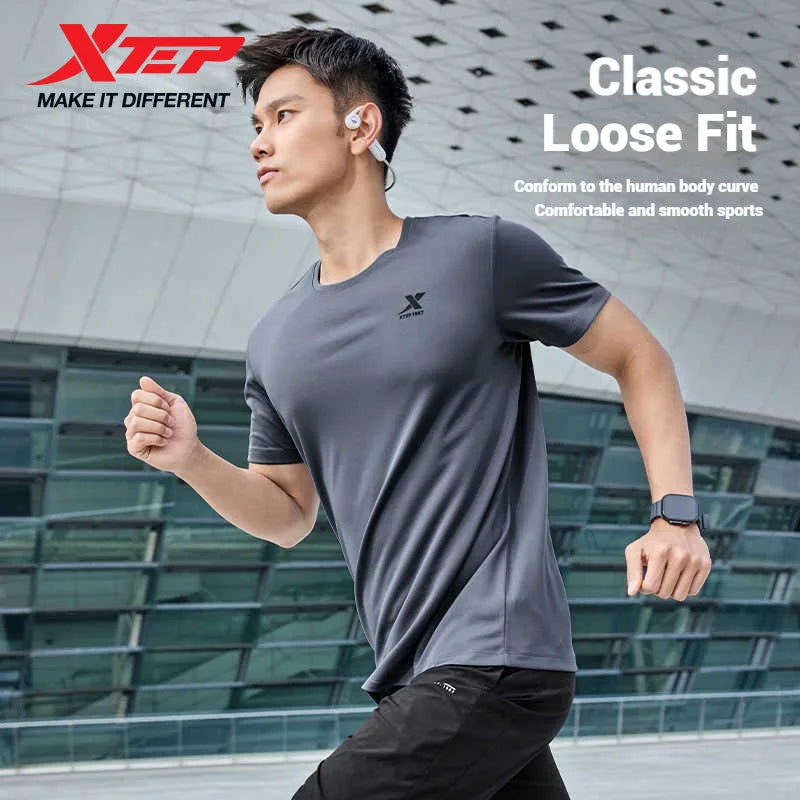 Xtep Short Sleeve Round-Neck T-Shirt For Men 2025 Spring Quick-Drying Sports Training Breathable Outdoor Cool Tops 875229010175