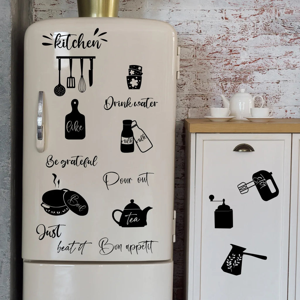 Food tableware English kitchen creative detachable PVC wall stickers decorate and beautify the room living room stickers