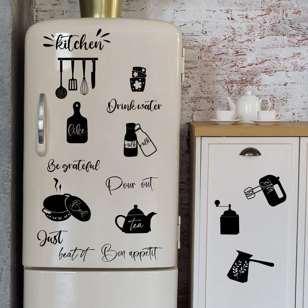 Food tableware English kitchen creative detachable PVC wall stickers decorate and beautify the room living room stickers