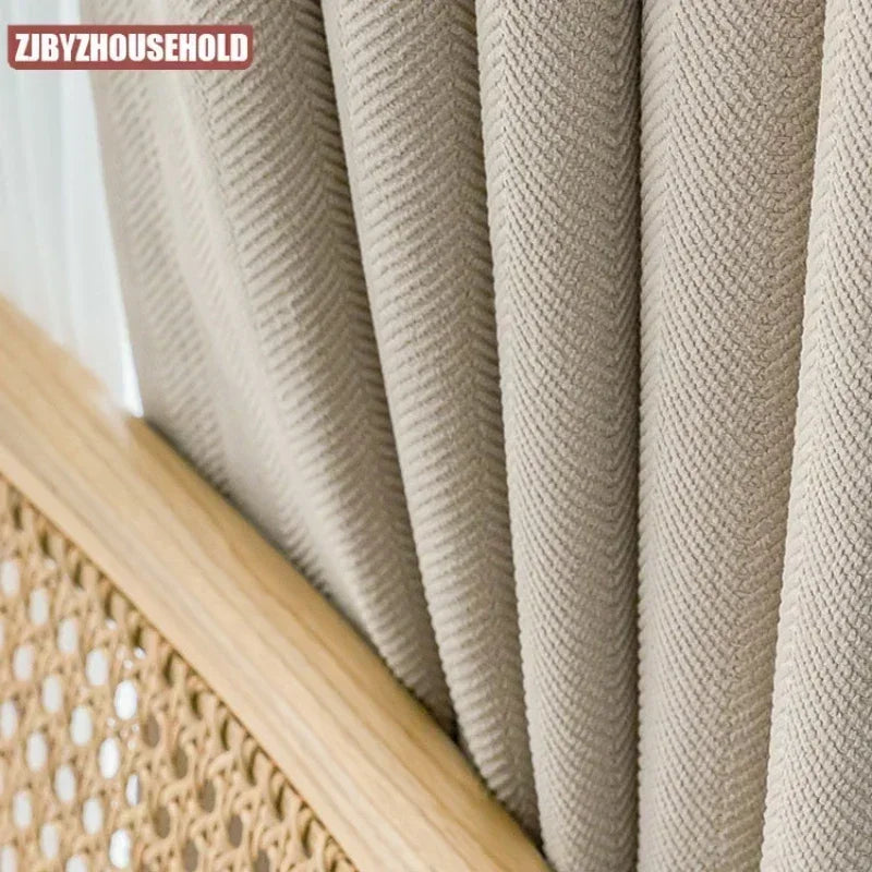 Herringbone Chenille Thick Curtains for Living Dining Room Bedroom New Luxury High Blackout Heavy Elegant Simple Modern Custom