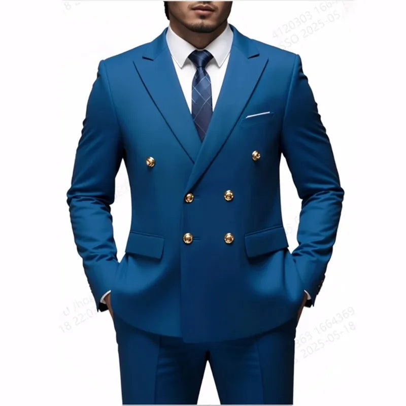 Men's Fashionable Gentleman Double-breasted Solid-color Banquet Host Casual Wedding Suit wedding suits for men mens suits