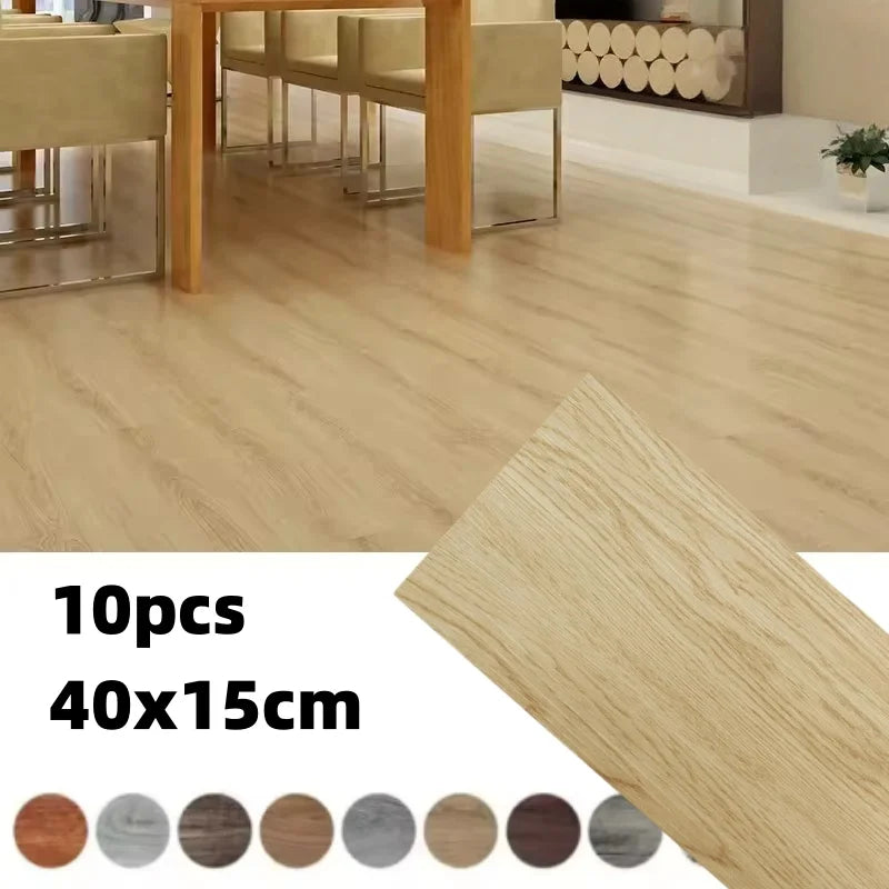 10 pcs 15x40cm wood grain PVC floor tiles, self-adhesive wear-resistant flooring, suitable for bedroom and home decoration
