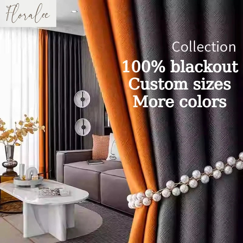 Modern Fashion Blackout Elegant Luxury Orange  Lurtains for Living Dining Room Bedroom Elegant Jacquard Window Decor White Tulle