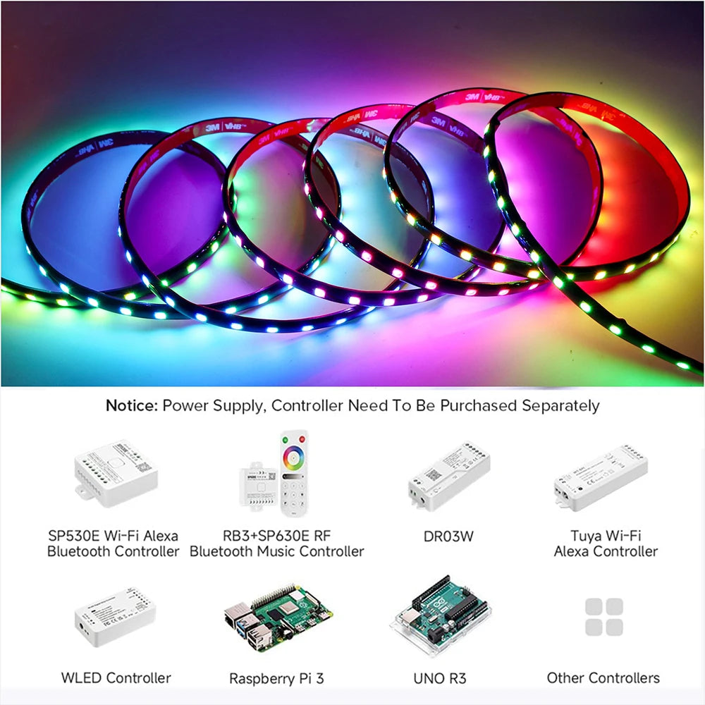 WS2818 Led Lights DC12V WS2818 RGB Led Strip Light Individually Addressable Smart WS2811 Pixels Magic Light Black PCB IP65 Strip
