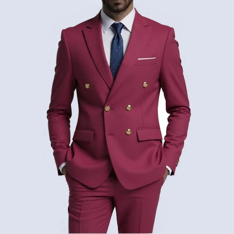 Men's Fashionable Gentleman Double-breasted Solid-color Banquet Host Casual Wedding Suit wedding suits for men mens suits