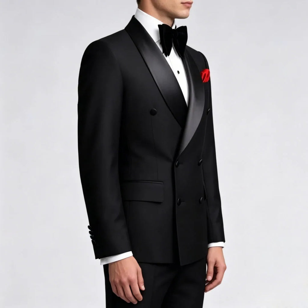 Men Suit Black 2 Pieces Double Button With Black Lapel For Wedding Groom Business Birthday Banquet Work Suit Jacket And Pants