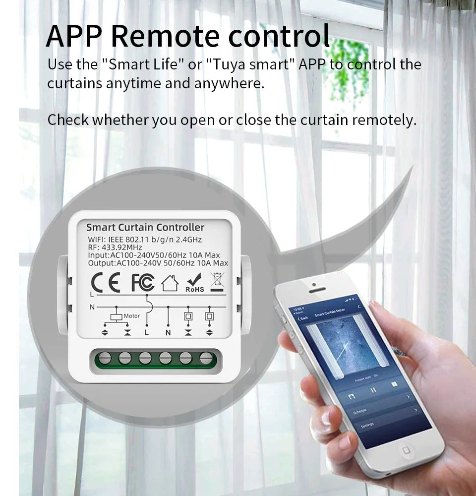 Tuya Smart WiFi Curtain Switch Blind Rolling Shutter RF433MHz Remote Control For Smart Life App Support Google Home Alexa