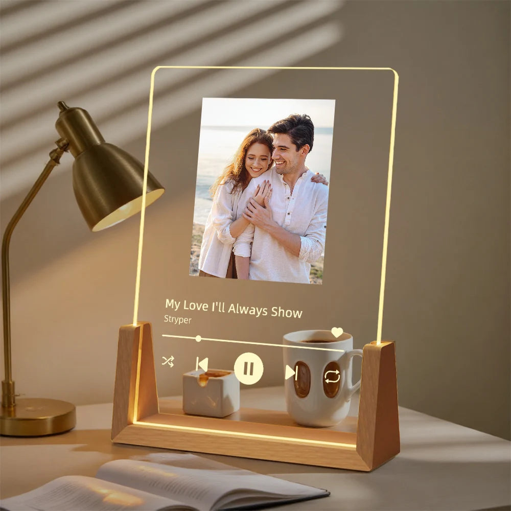 Personalized Photo Music Night Light Custom Portrait Acrylic Lamp with Song Romantic Anniversary Wedding Couples Birthday Gift