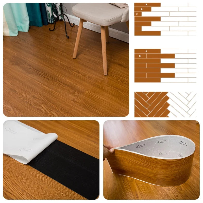 10 pcs 15x40cm wood grain PVC floor tiles, self-adhesive wear-resistant flooring, suitable for bedroom and home decoration