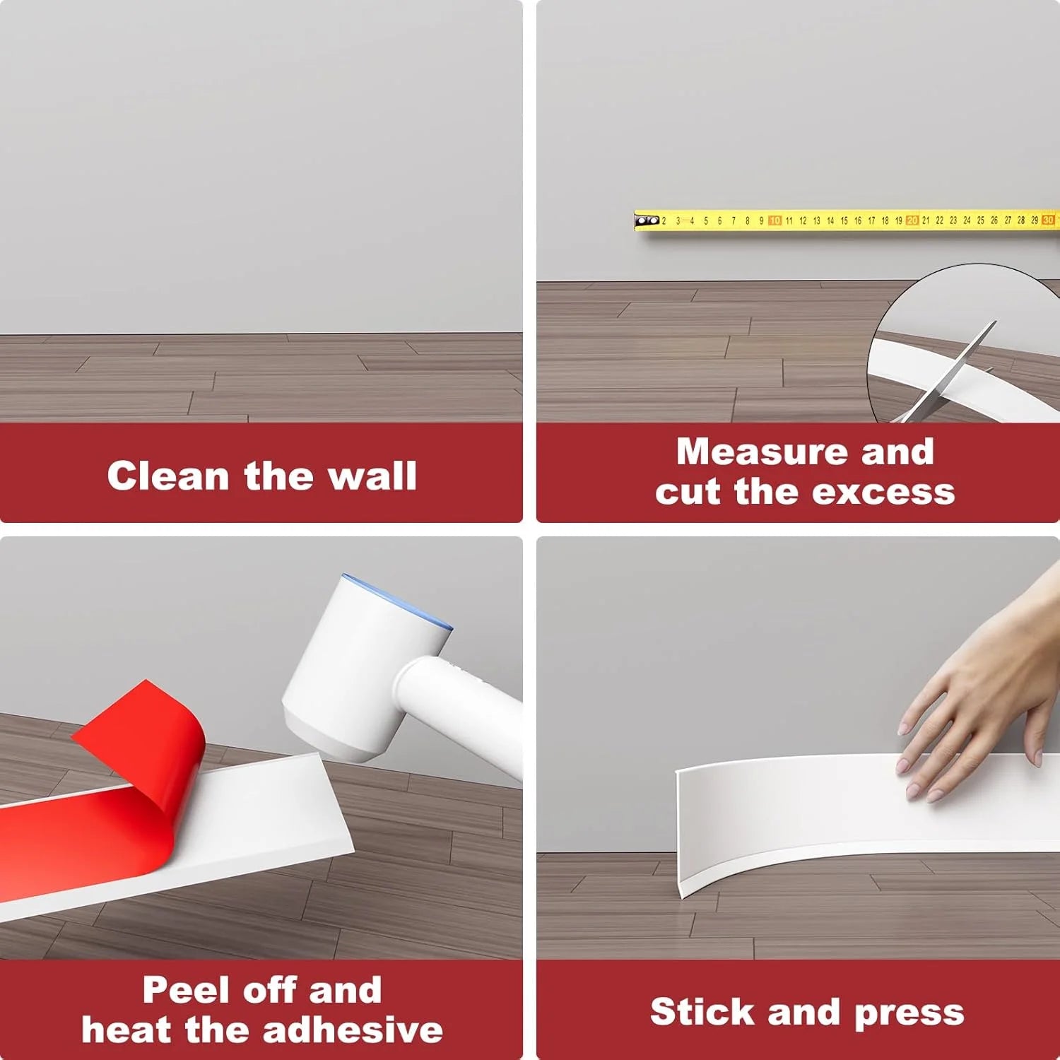 1PC 1/2/3/5/6M Self-adhesive Rubber Skirting Board Waterproof Wall Sticker Edge Closing Strips Living Room Baseboard Decor