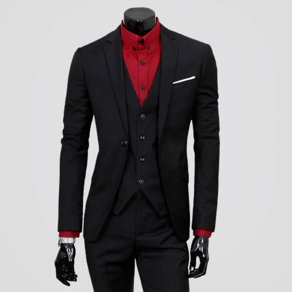 Male Business Suit 3 Piece Slim Fit Zipper Solid Color Men Formal Suit Evening Prom Wedding Suit Set Slim Fit Pants Vest Set
