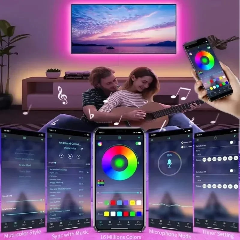 Rgb Usb Led Strips Light 5Volt 1-30M Festoon Led Light Bluetooth Remote Control Led Light Bedroom Room Ice Ribbon String Tape