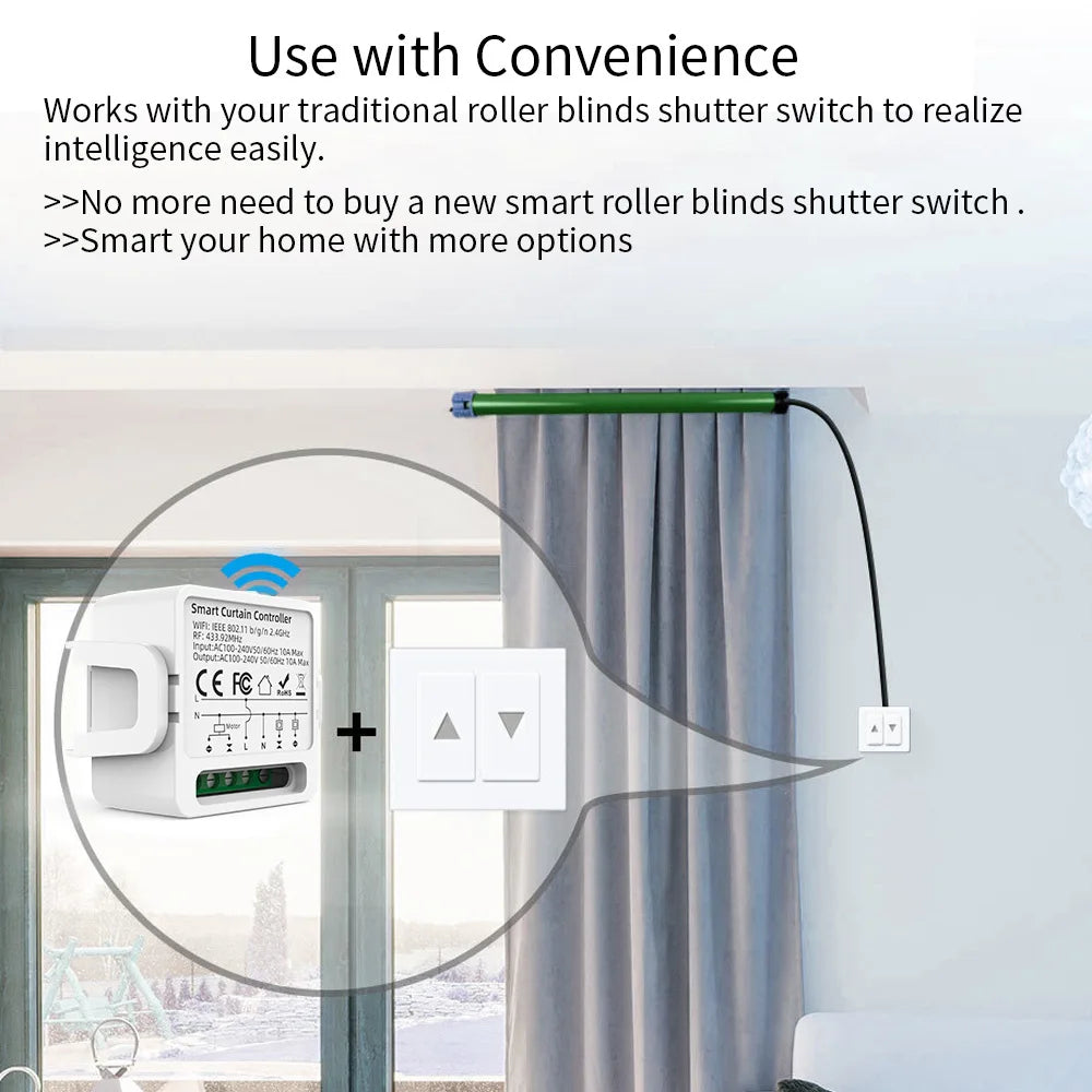 Tuya Smart WiFi Curtain Switch Blind Rolling Shutter RF433MHz Remote Control For Smart Life App Support Google Home Alexa