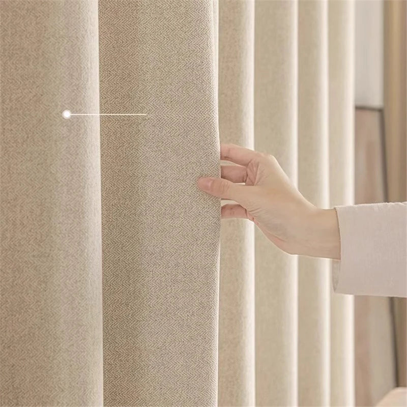 Korean Style Mousse Curtains for Living Room Bedroom Dining Room Cream Blackout Antique Style Curtains Cotton and Linen Curtains