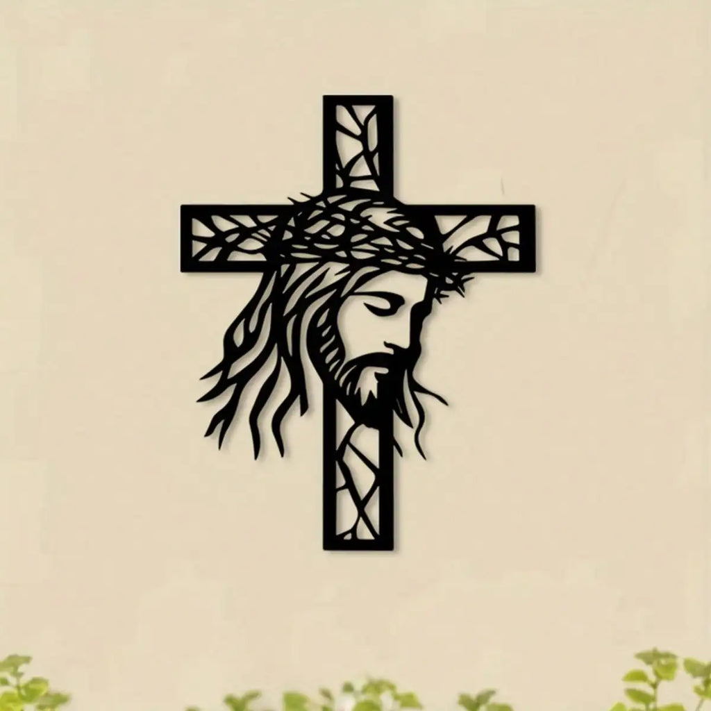 Iron Jesus Cross Wall Decor - Christian Metal Cross Statue for Home Altar Prayer Room Gift