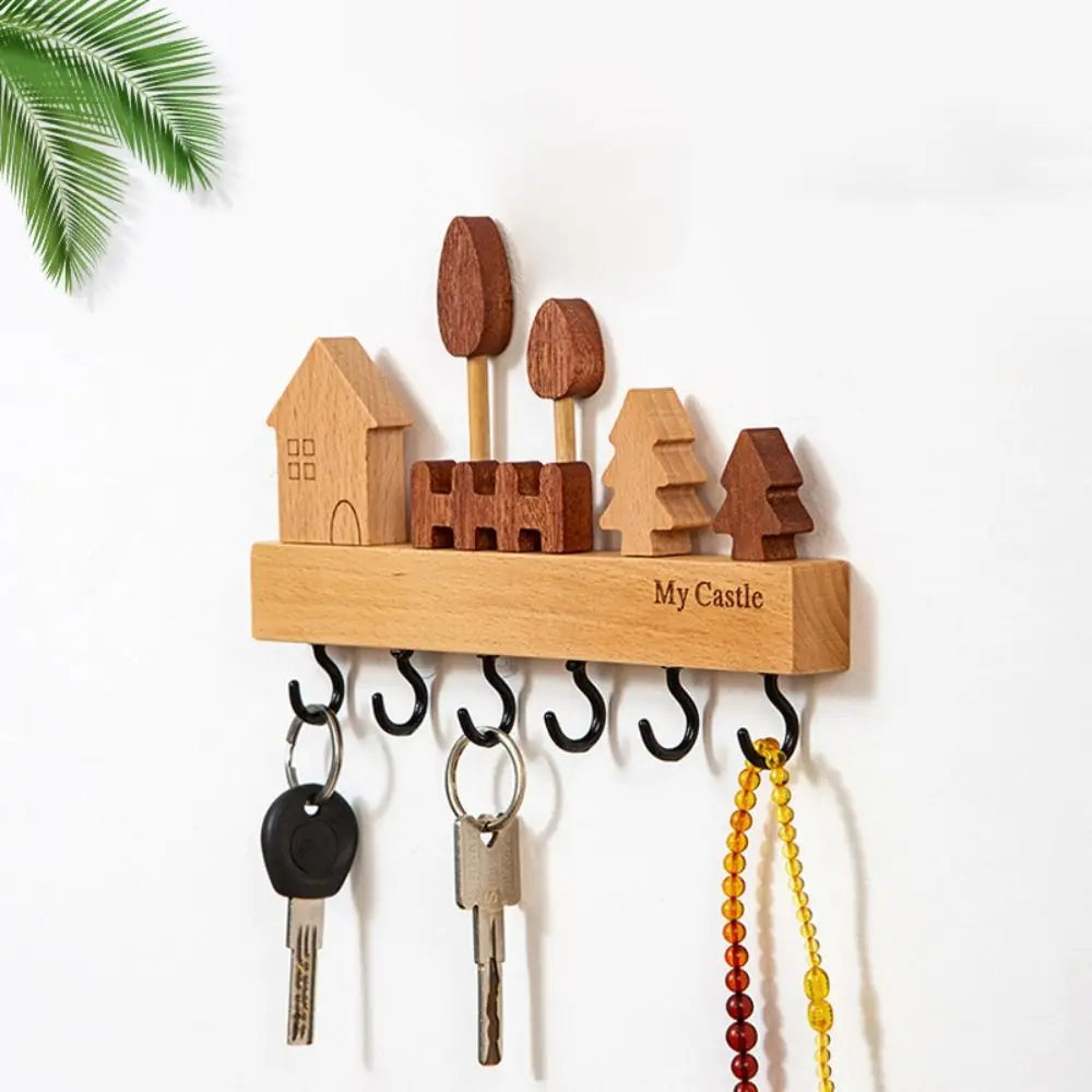 Charming Solid Wood Key Hook Rack - Punch-Free Wall Mount Storage For Keys, Coats & Towels - Perfect Home Decor Accessory