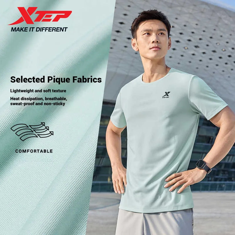 Xtep Short Sleeve Round-Neck T-Shirt For Men 2025 Spring Quick-Drying Sports Training Breathable Outdoor Cool Tops 875229010175