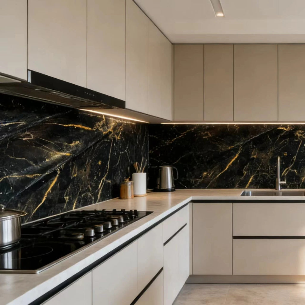 1 Piece Black Marble Patterned Wall Background Wall Stickers Oil and Dirt Resistant Furniture Renovation Self-adhesive Wallpaper