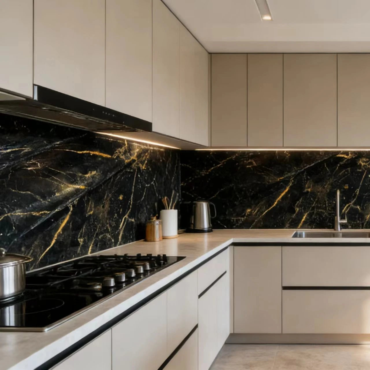 1 Piece Black Marble Patterned Wall Background Wall Stickers Oil and Dirt Resistant Furniture Renovation Self-adhesive Wallpaper