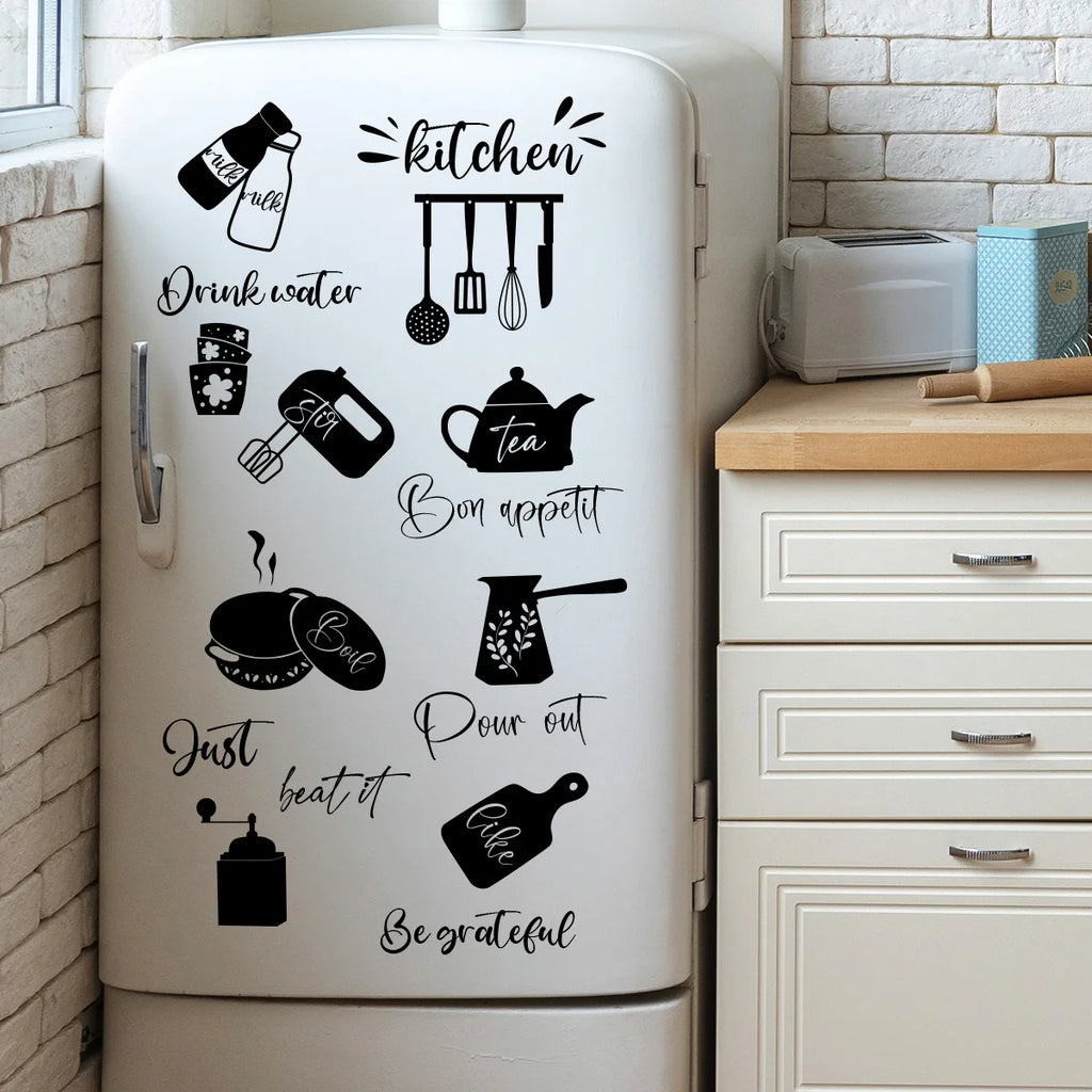 Food tableware English kitchen creative detachable PVC wall stickers decorate and beautify the room living room stickers