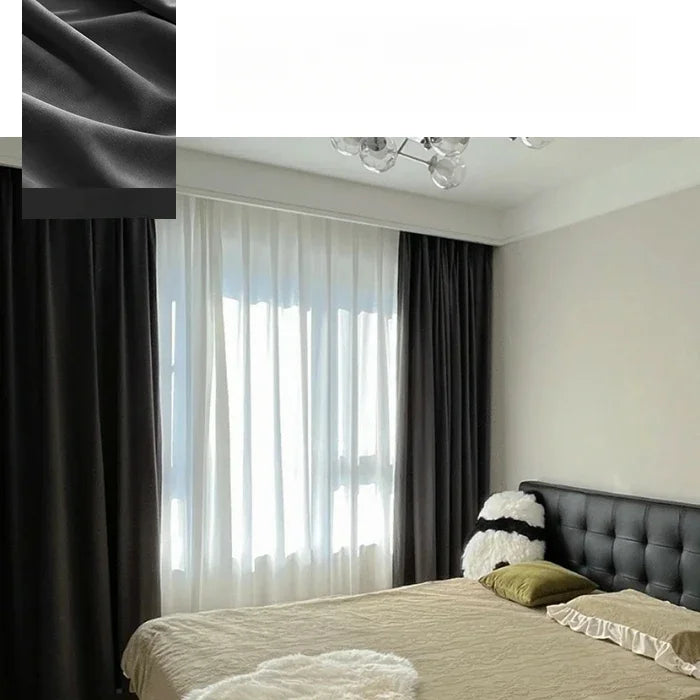 Gray Velvet Curtains Luxury Soft Chenille Blackout for Living Room Bedroom Thermal Insulation Woolen Fabric Elegant Home Decor